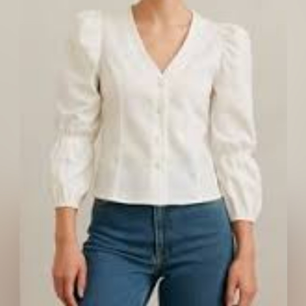 Choosy NWT White Button Up Puff Sleeve Romy Blouse Size xs.